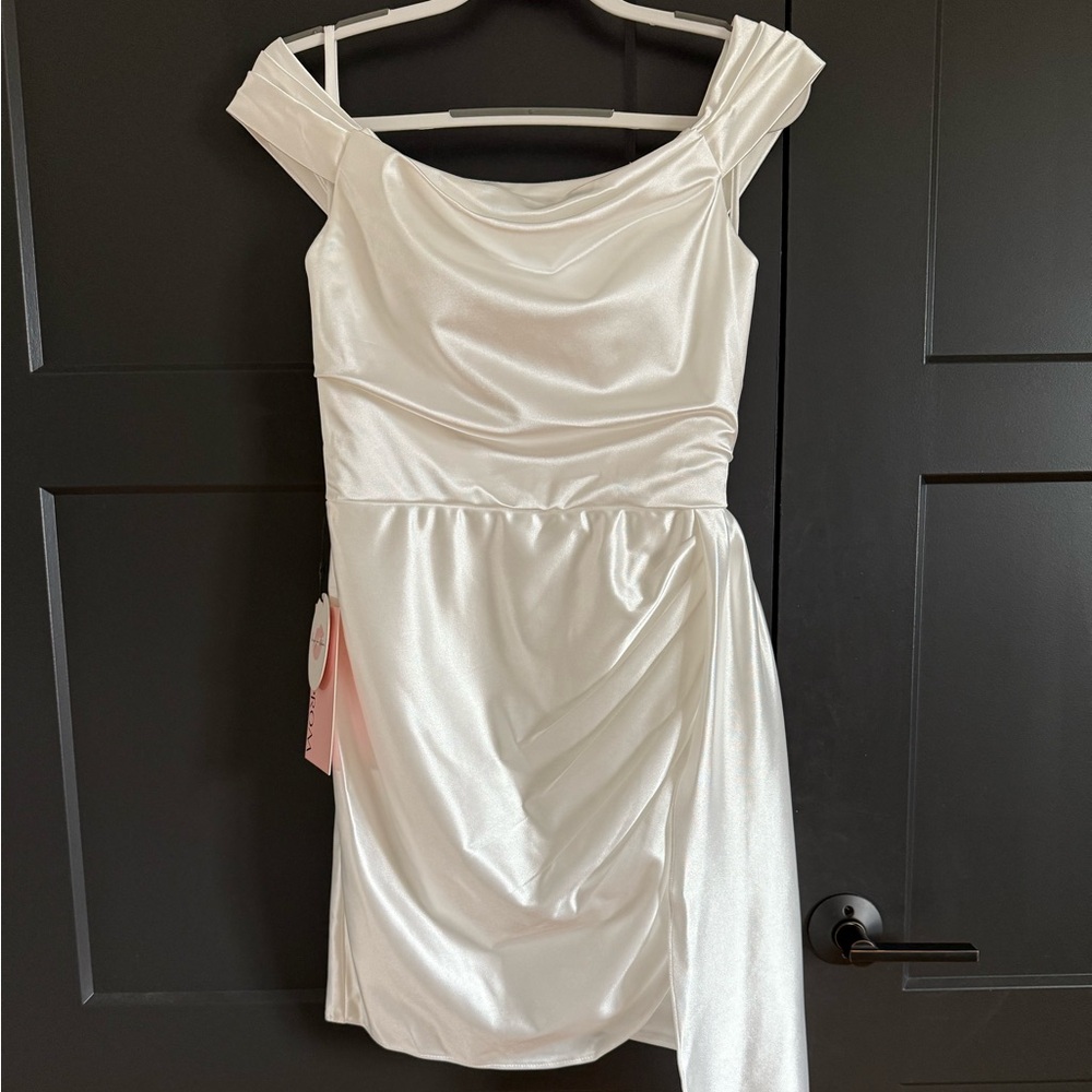 White Off-The-Shoulder Short Bridal or Prom Dress